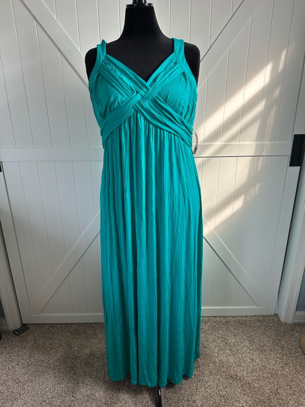 NWT NY & Co Soho Street Turquoise Maxi Dress XXL Criss Cross Bodice Empire Waist